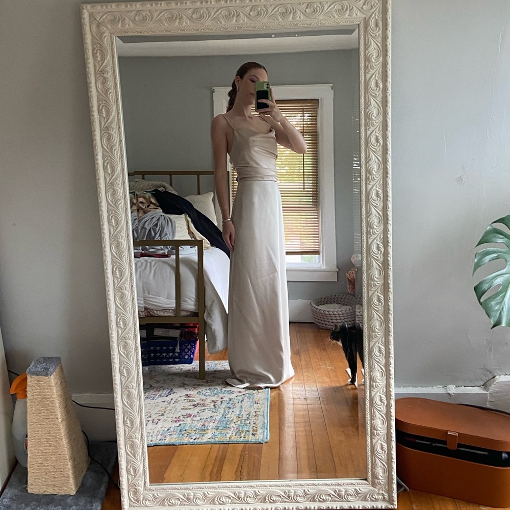 Amsale bridesmaid champagne dress